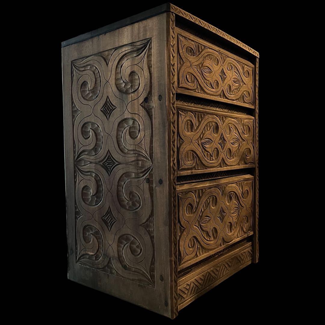 アイヌ 木彫り 小引き出し 小物　木製 引き出し チェスト ビンテージ　入手困難