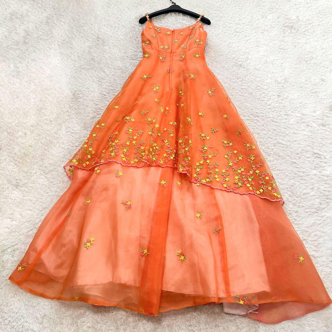 AIMER カラードレス カクテル 刺繍 花柄 フラワー　チュール オレンジ 9