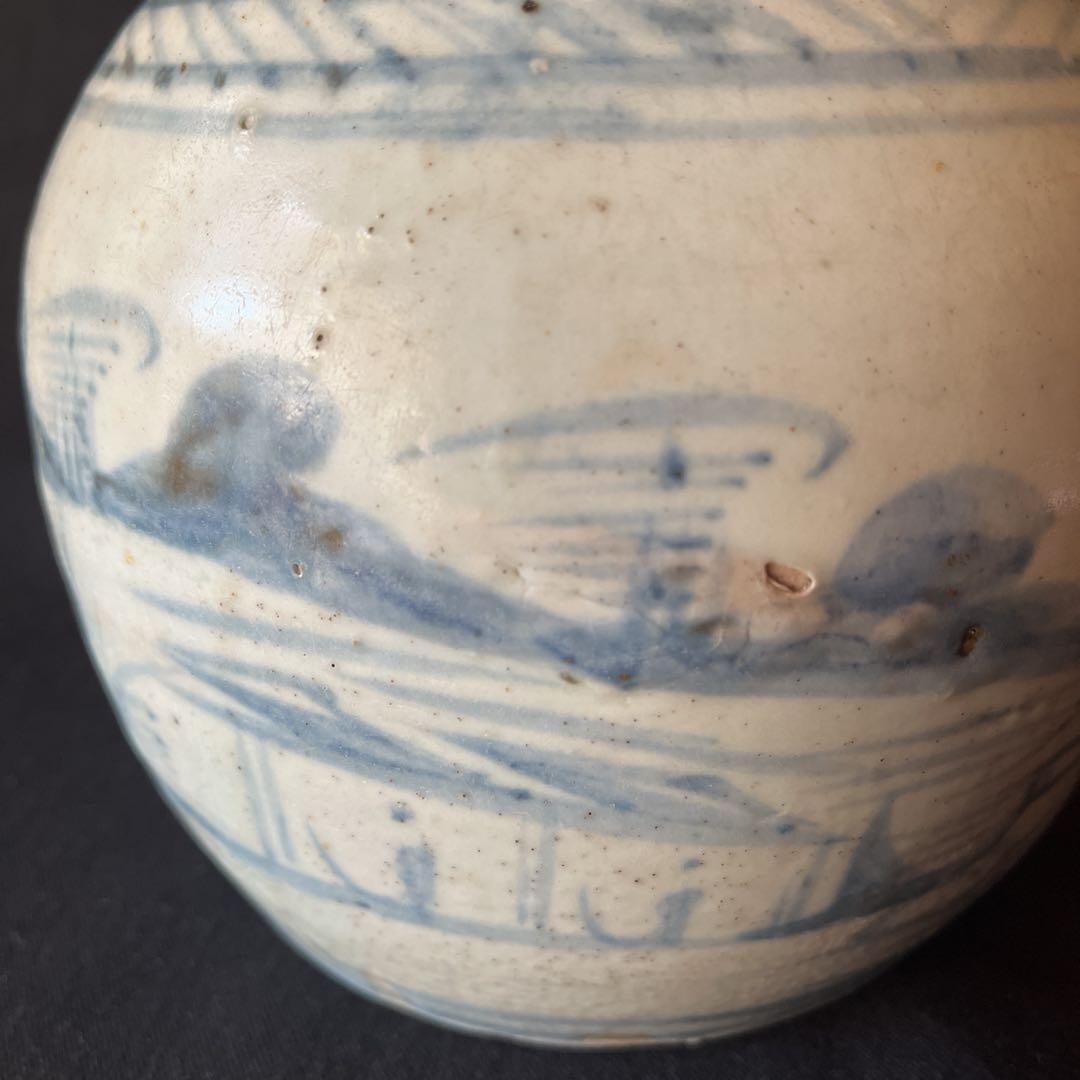 中国明代 豪快な絵付けの壺。 まさに民藝の極致 流れる絵付け