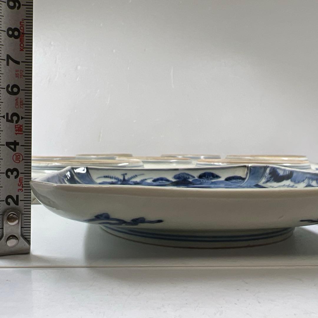 江戸後期　古伊万里　染付角皿12枚　幅約14~14.5㎝　東Y7-0717①