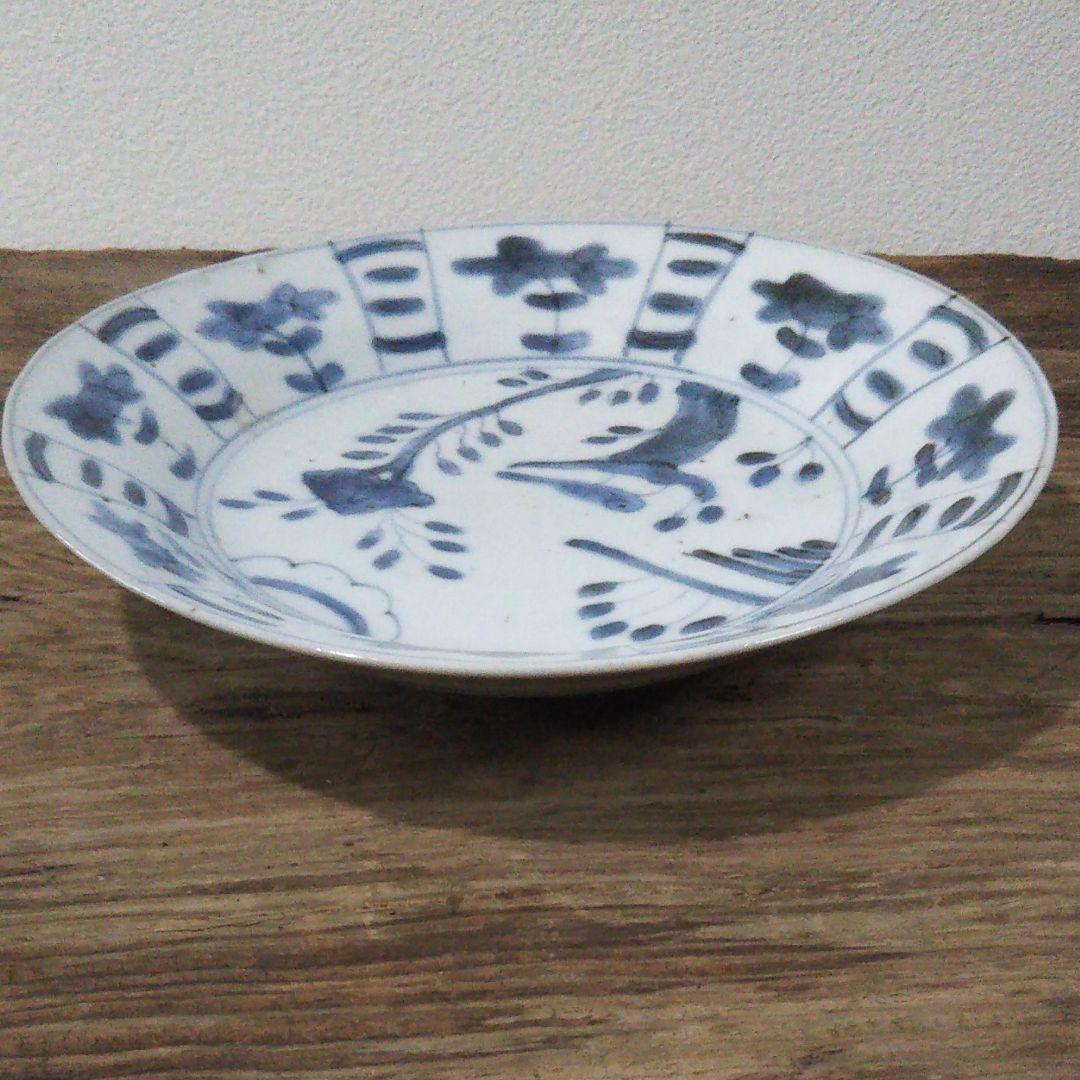 初期  伊万里  薺  花鳥文様６寸皿