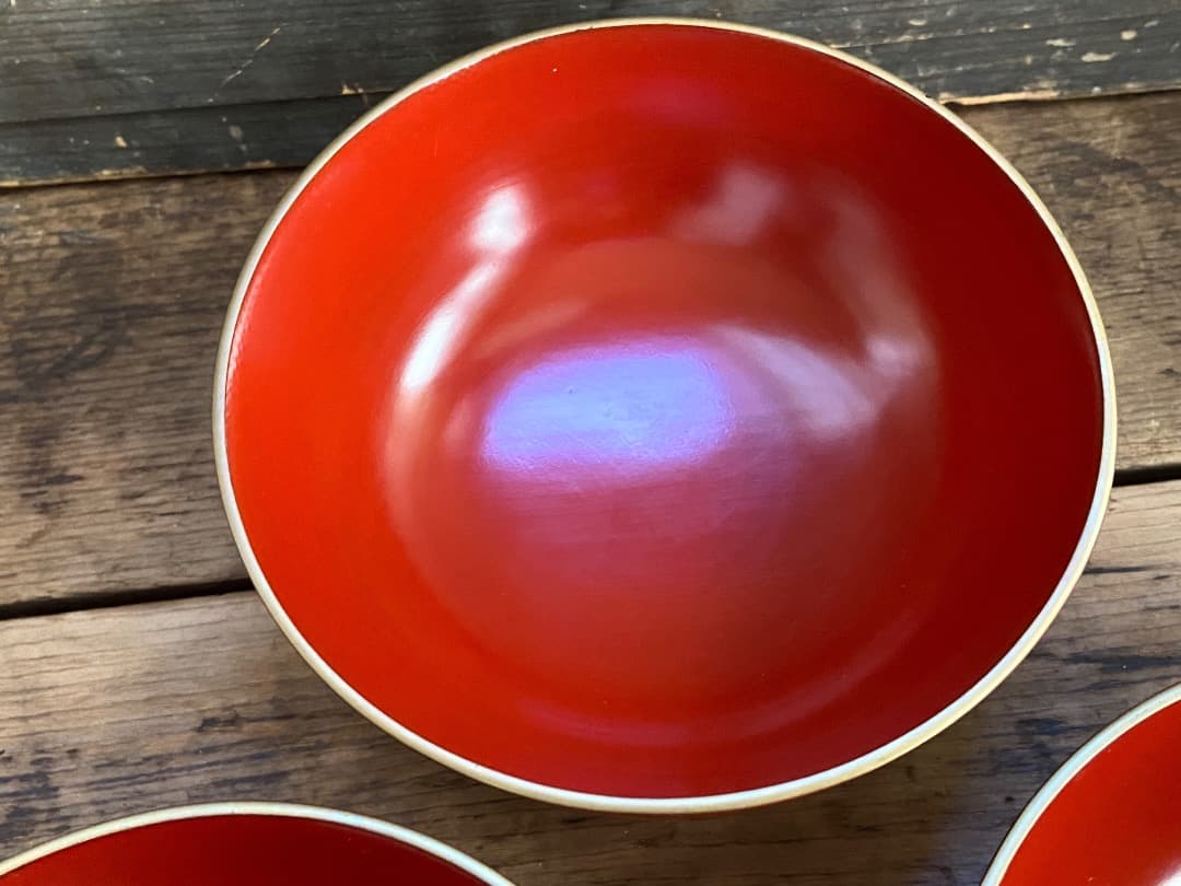 いろはにほへと 輪島塗 金縁 煮物椀 5客 / 朱漆 漆器椀 懐石椀