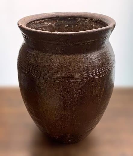 釉薬の美しい水瓶 古い唐津の焼き甕 古民具 和庭園 高さ38cm