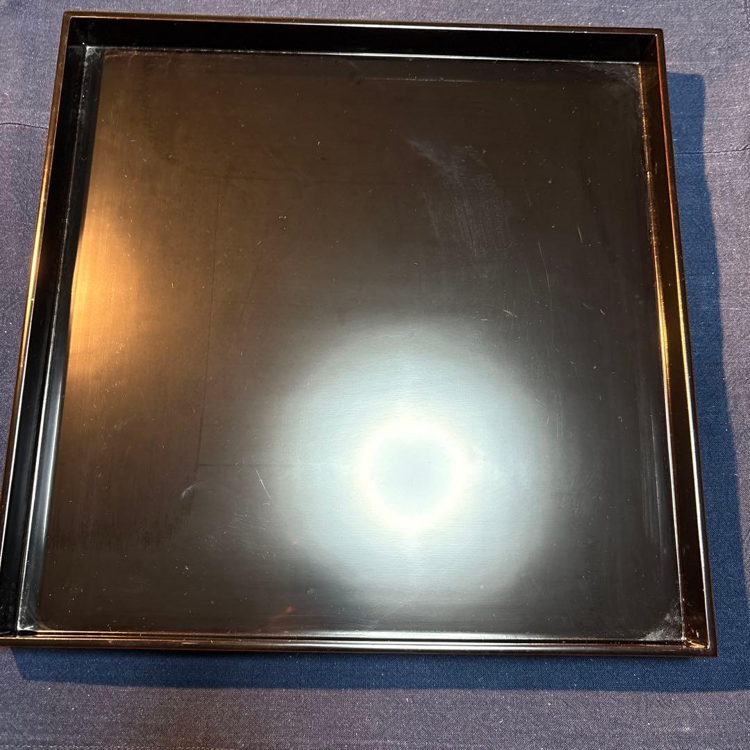 黒塗　懐石膳　折敷膳　専用箱付き。 黒い木製茶道具　盆5客セット