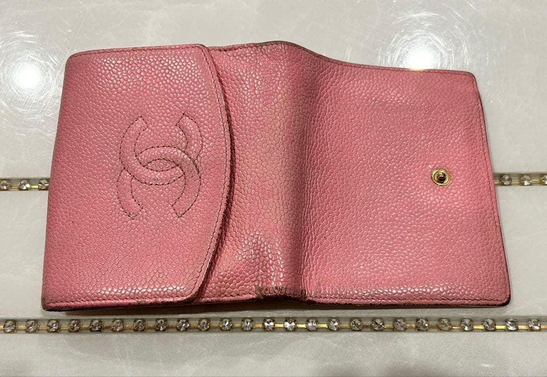 ⭐︎シャネル CHANEL 財布 二つ折りピンク キャビア ココマーク