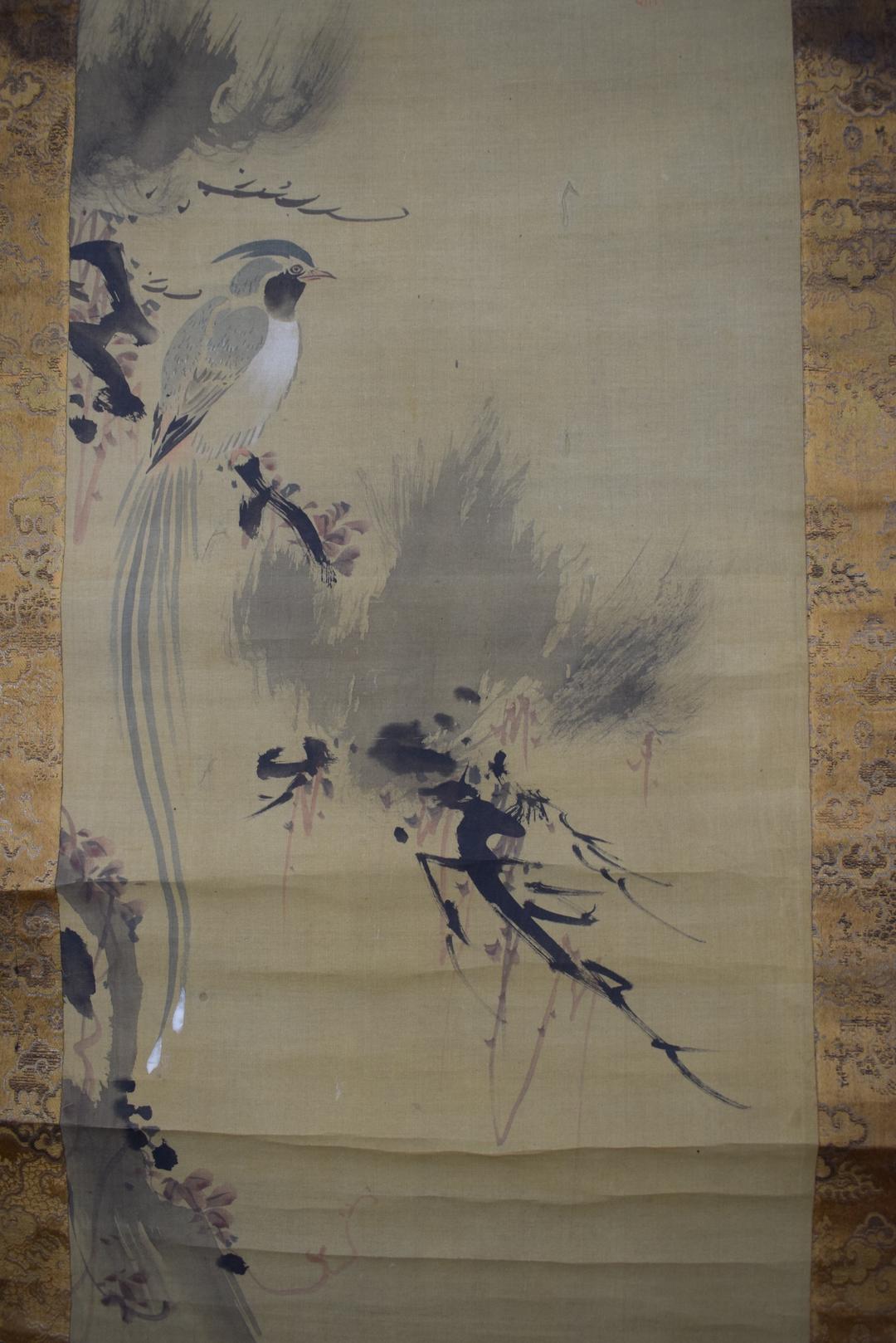 【真作】谷文晁/写山楼/老松寿帯鳥図/尾長鳥図/掛軸☆宝船☆Y-342　JM