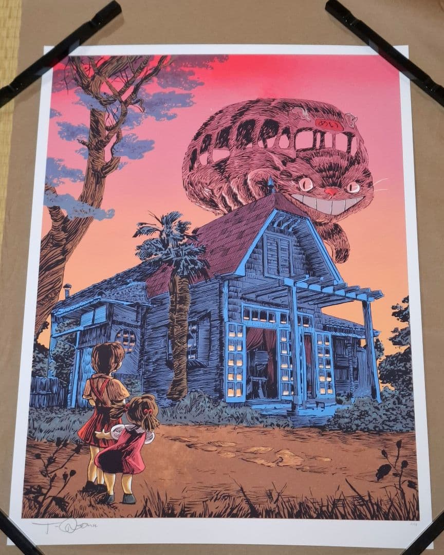 激レア となりのトトロ ネコバス シルクスクリーン ポスター サイン入り ジブリ