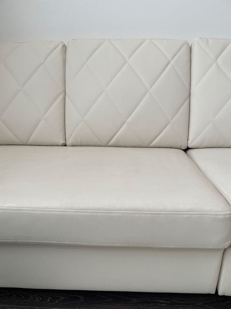 LOWYA 3人掛けカウチソファ クッション付き PVC生地 ホワイト