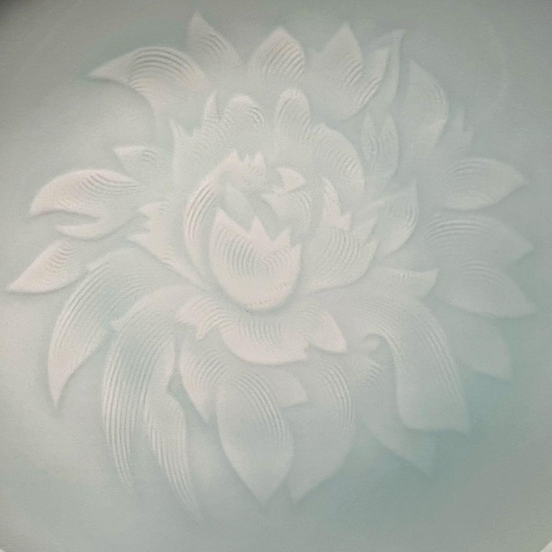 人間国宝 塚本快示 快山窯 青白磁牡丹文鉢 筆洗 水洗 木箱付き