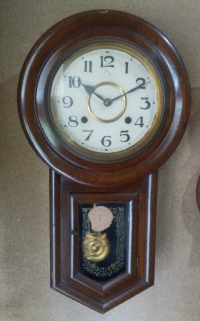 レトロな振り子掛けボンボン柱時計 稼働中 アンティーク ヴィンテージ