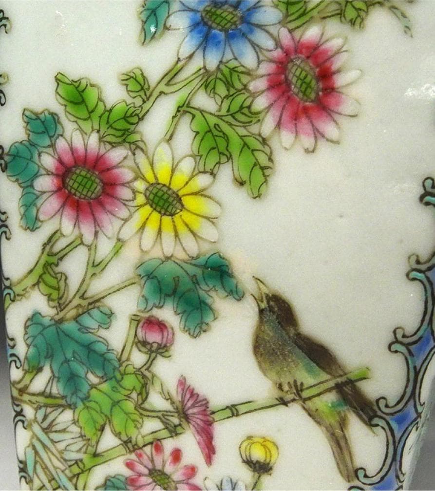 中国古玩 粉彩 花鳥図 花瓶 徳貴作 高約23cm 唐物 時代物 t71088