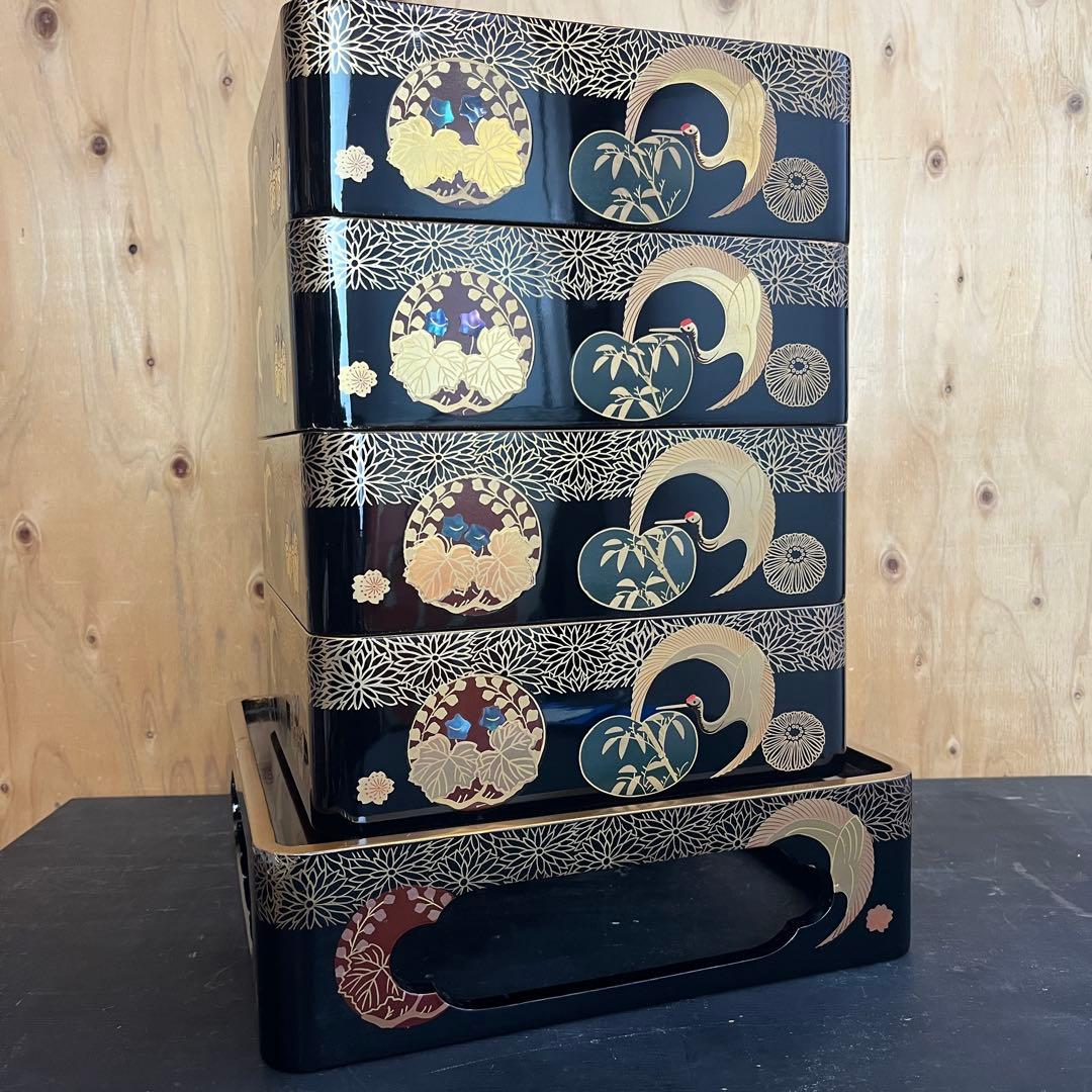 重箱 最高級 四段 重台 金盛 高蒔絵 螺鈿 梨子地 漆共箱 正月 おせち