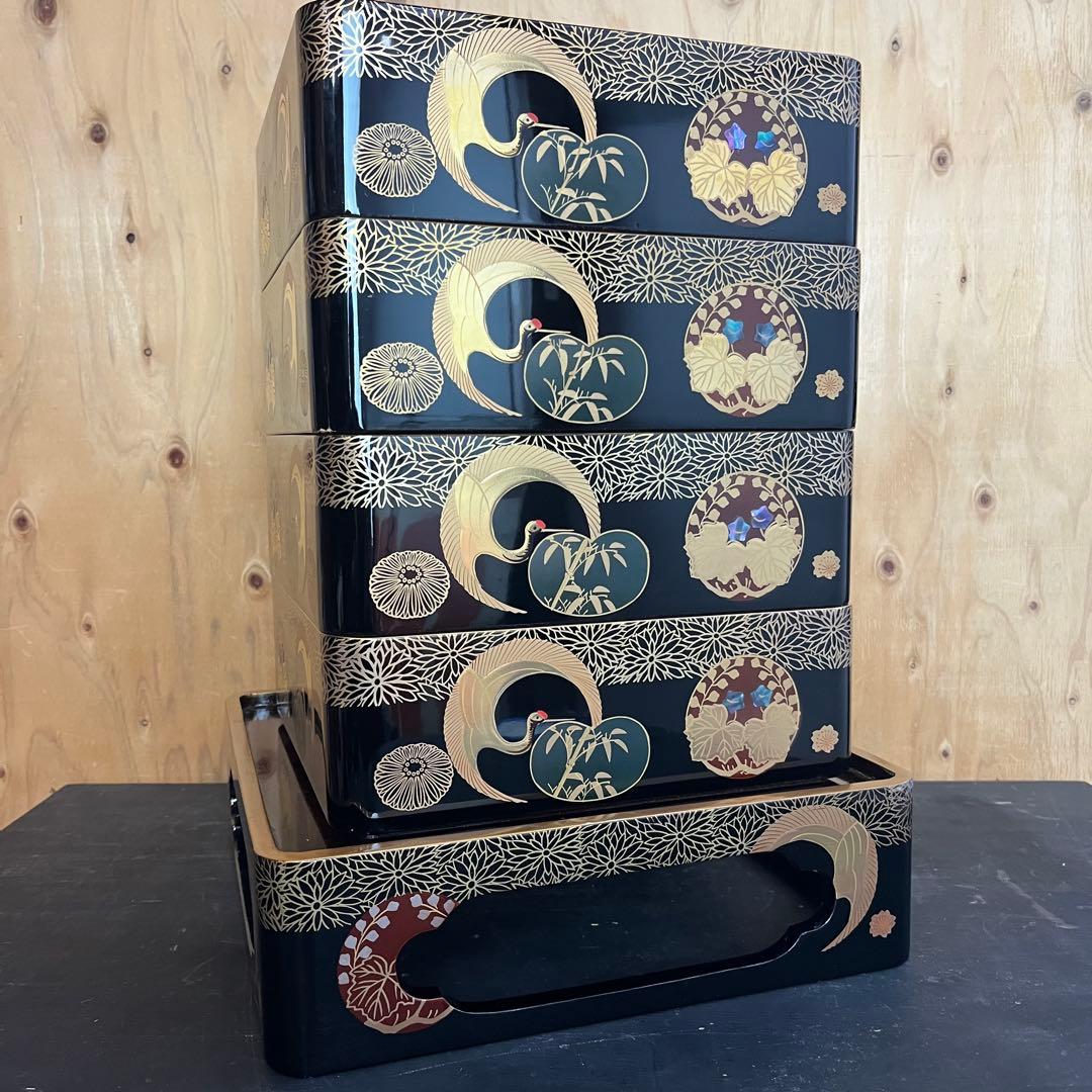 重箱 最高級 四段 重台 金盛 高蒔絵 螺鈿 梨子地 漆共箱 正月 おせち