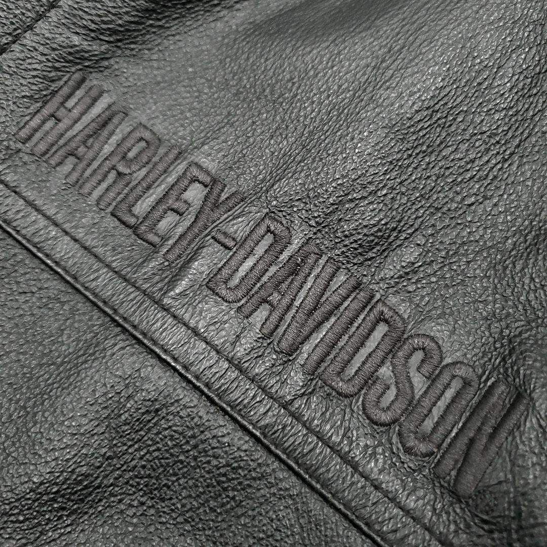 ビッグロゴ刺繍◆ハーレーダビッドソン◆L位レザーライダースジャケット黒 1055