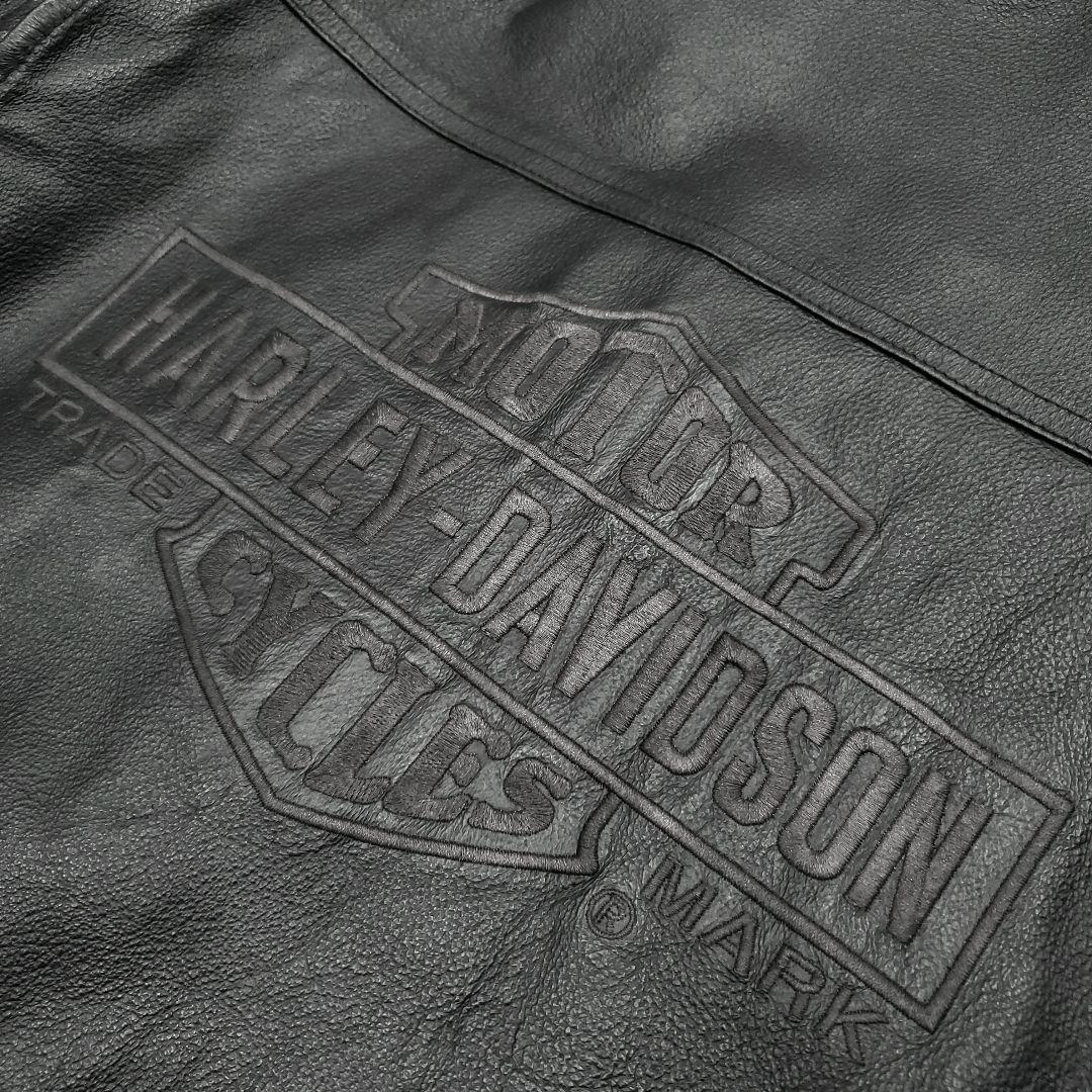 ビッグロゴ刺繍◆ハーレーダビッドソン◆L位レザーライダースジャケット黒 1055