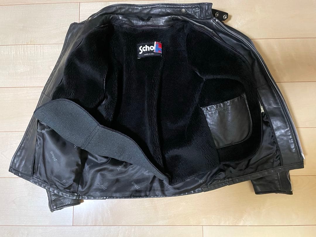 ショット シングル ライダースジャケット 型番414、カウハイド、サイズ38