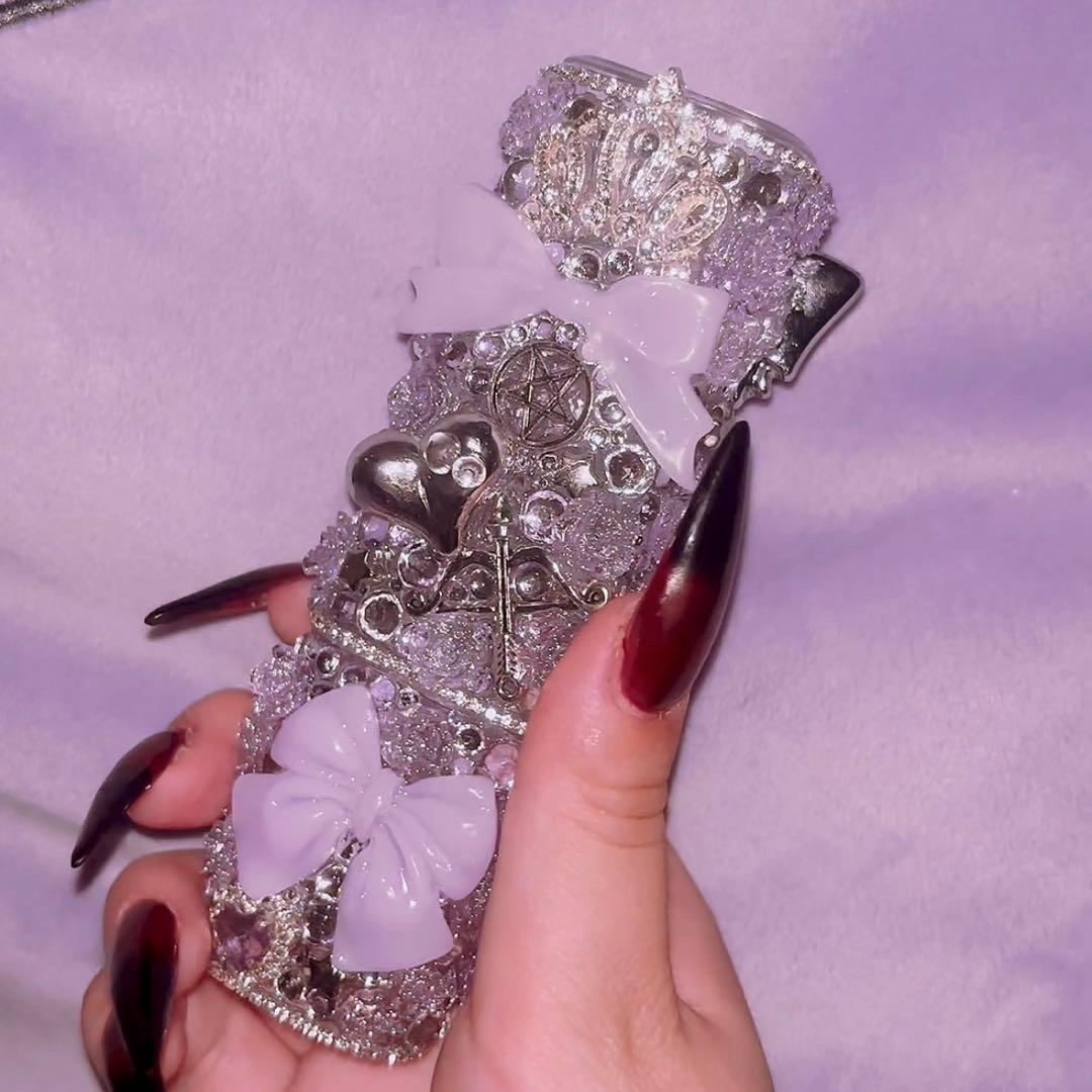 紫×シルバーiQOSケースデコ