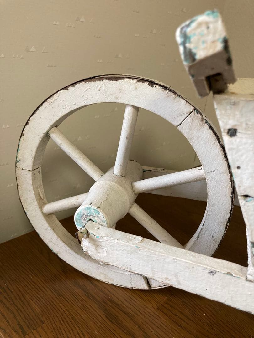 フランス アンティーク ホワイト ペイント 木製カート 手押し車 花車プランター