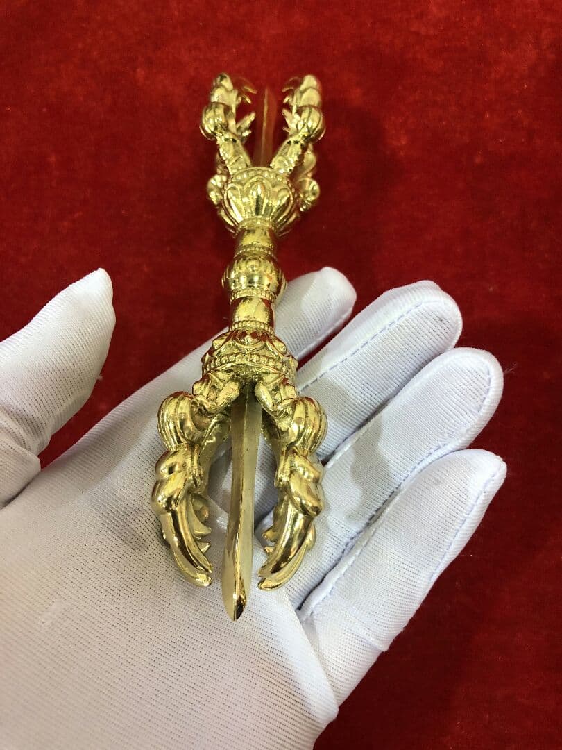 【修縁堂】仏教法器 五鈷杵 金剛杵 密教法具 真鍮製 vajra 10cm