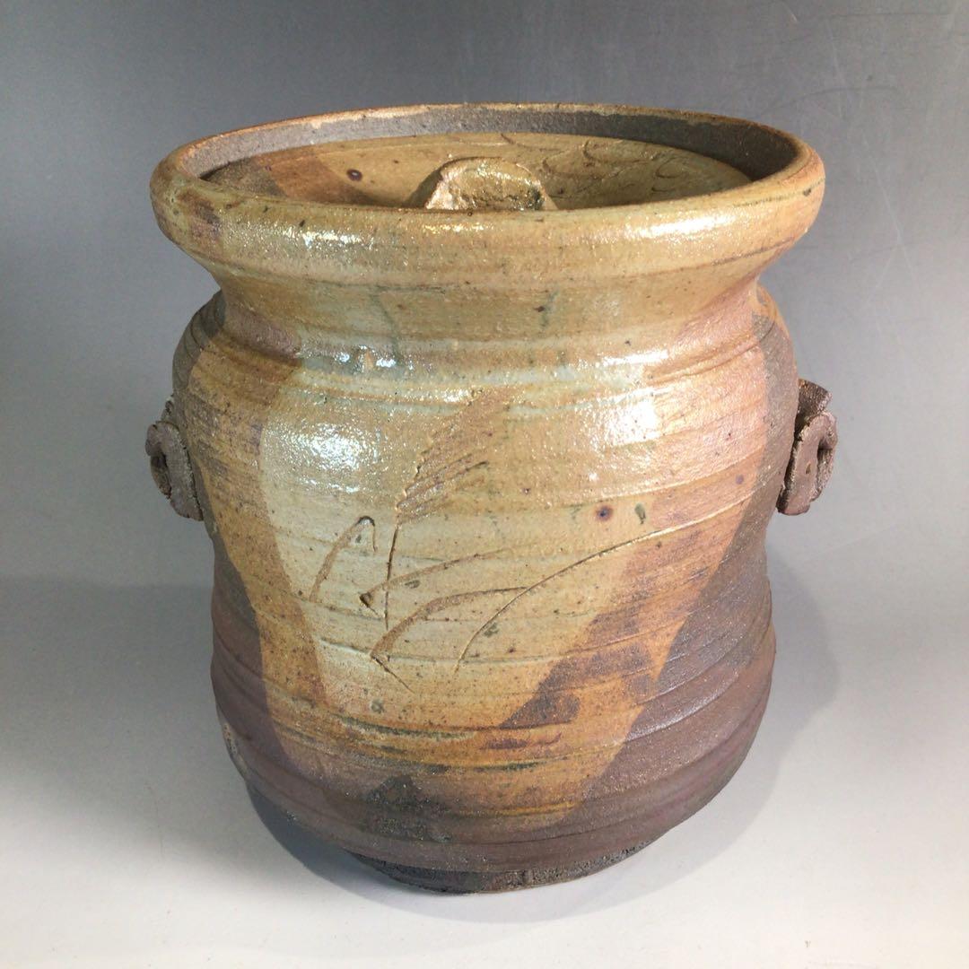 Ｐ２９５　水指　『在銘』『窯変錦彩』『耳付水指』　共箱　茶道具