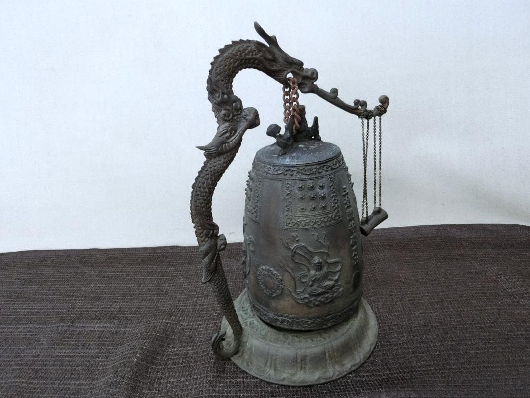 処分価26（月）22時まで【茶道具　喚鐘　合図鐘青銅　吊り鐘　羽衣高盛 29.5