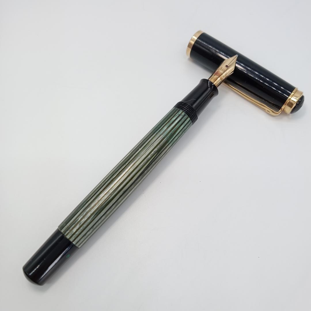 ペリカン pelican 万年筆 585 14KARAT 緑縞 ゴールド 14金