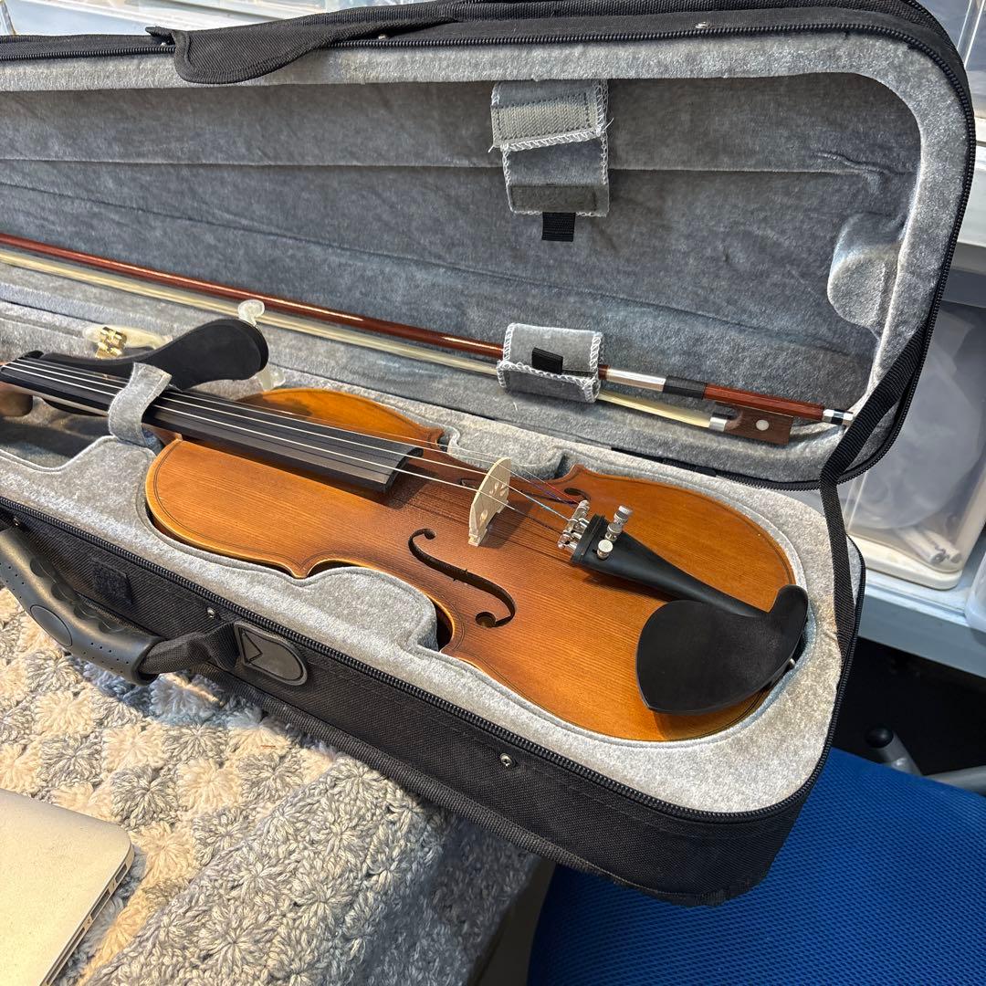 バイオリン 初心者セット 指板マークチューナー 予備弦セット付きブラウン ケース