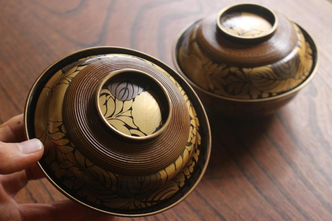 時代逸品！風情ある千筋糸目に極上桐花蒔絵の映えるお椀2点（検輪島塗懐石椀雑煮椀