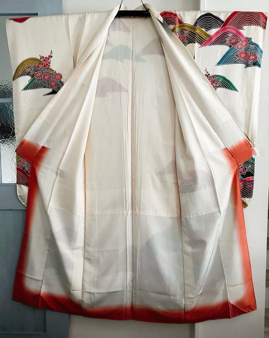 【未使用級】鹿の子地紋 振袖 扇面吉祥花文様 暈し八掛 成人式 卒業式
