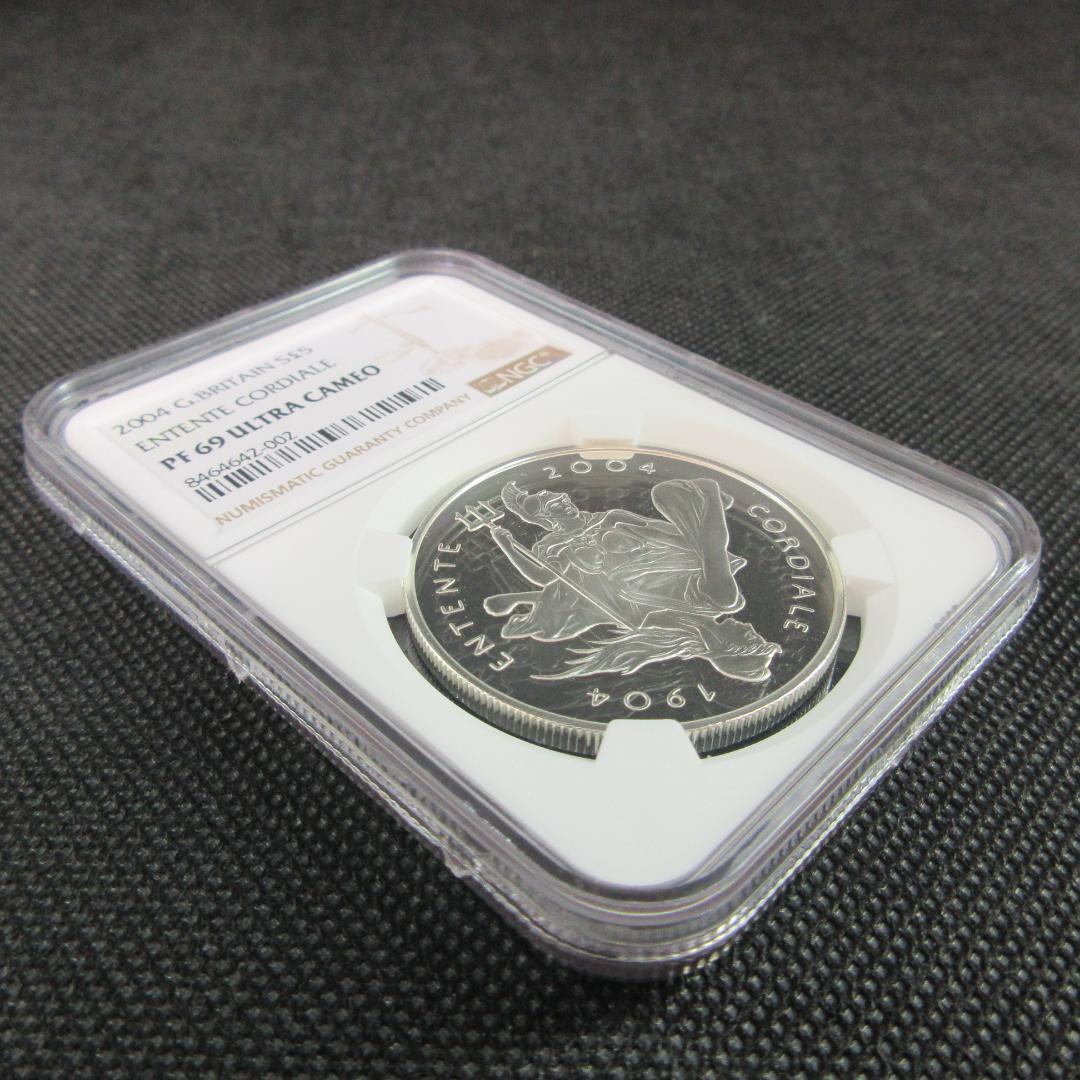 2004 イギリス 英仏協商 エリザベス2世 5ポンド銀貨 NGC 
