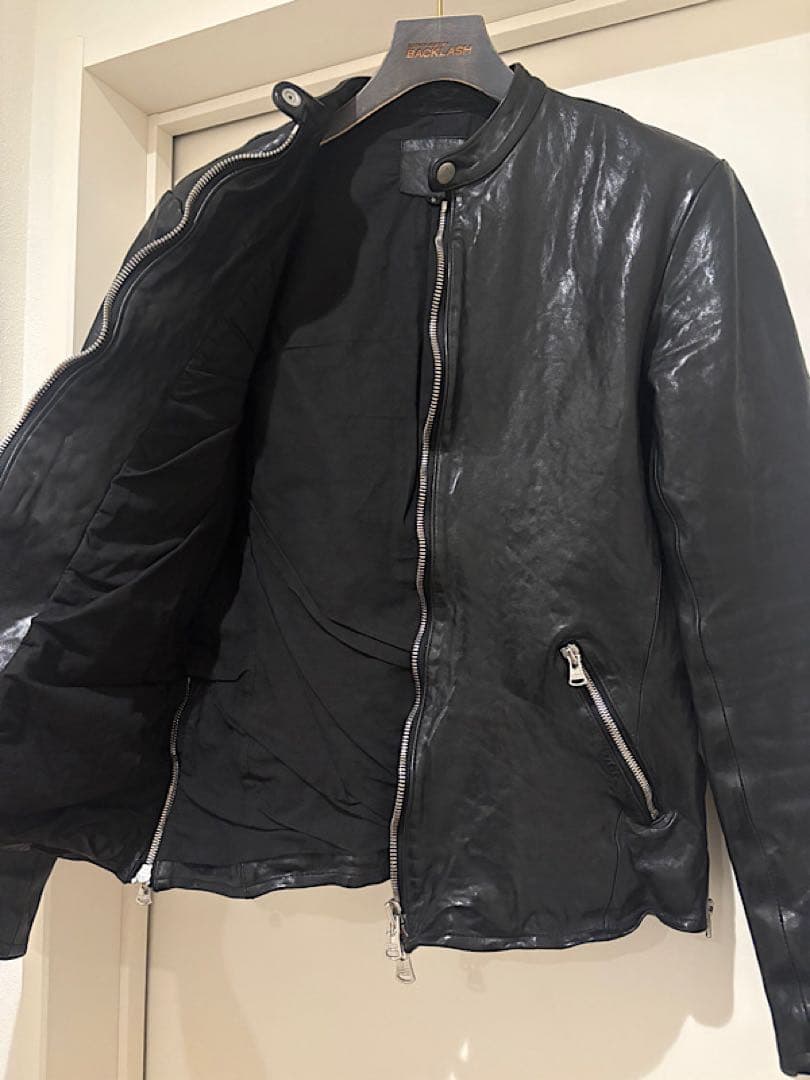 極美品バックラッシュ定価22万円フレンチショルダー製品染めシングルライダース黒M