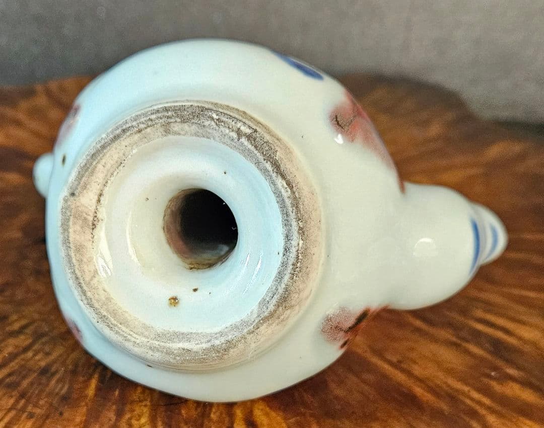 韓国古美術　韓国古陶磁器　李朝　青華辰砂　文字入　桃形　水滴　文房具　書道具