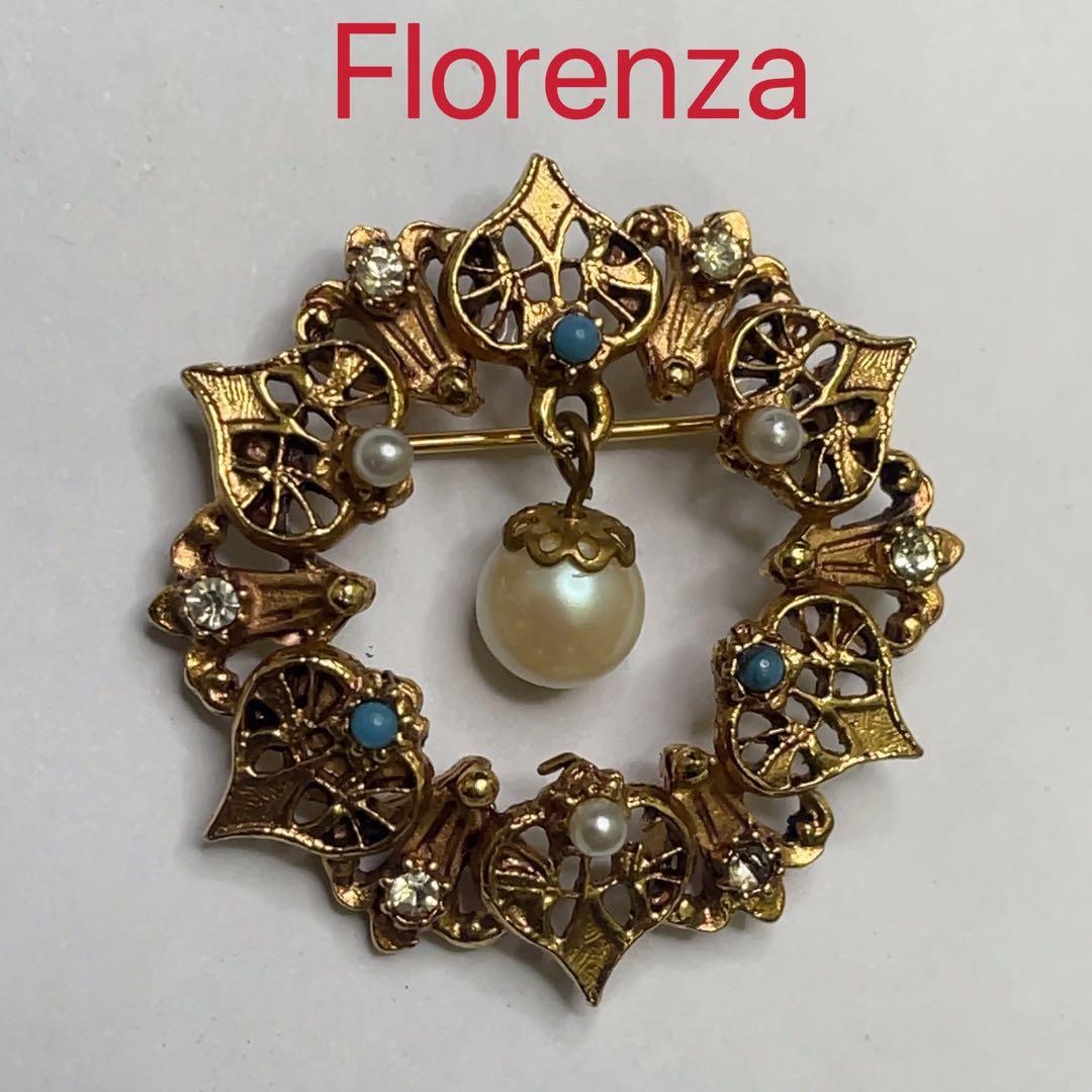 ヴィンテージ フロレンザ Florenza ブローチ パール ターコイズ