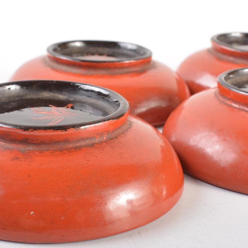 古民具　根来塗　時代根来　朱塗　酒盃　五客　時代合わせ箱　D　R7545