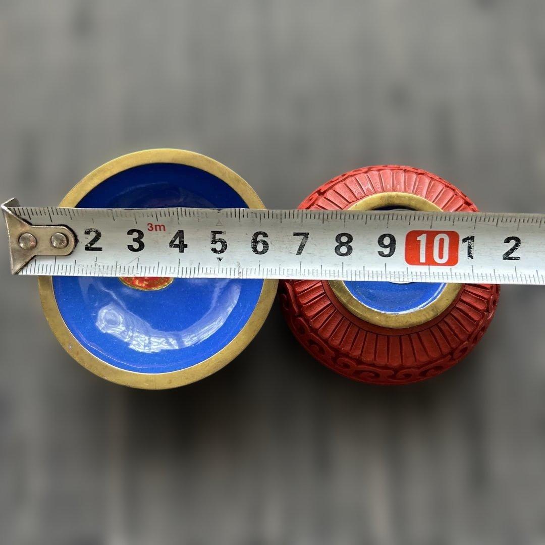 中国骨董旧蔵【民国時代銅胎彫漆堆朱内七宝香合】高級厚重希少珍貴細工精密彫刻牡丹図