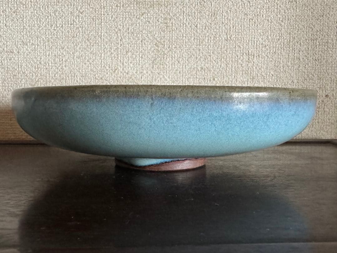 中国骨董　古鈞窯皿　月白釉鈞窯赤斑紋盤　茶道具　文房　窯変(N-20)