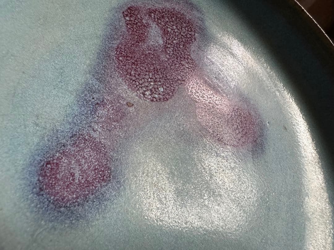 中国骨董　古鈞窯皿　月白釉鈞窯赤斑紋盤　茶道具　文房　窯変(N-20)