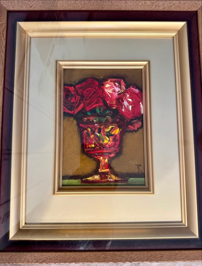 中川力　絵　ばら　額縁付き