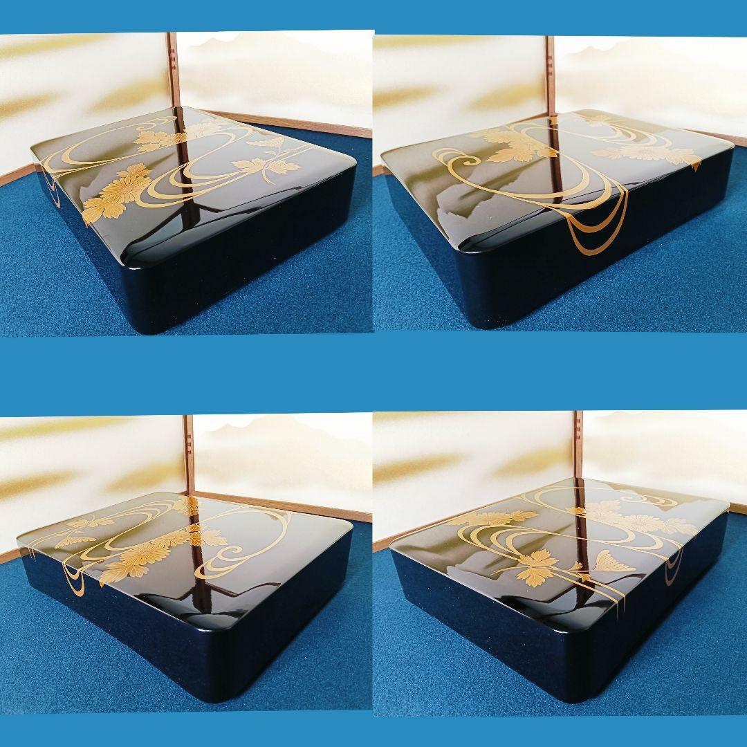 AL9 輪島塗 蒔絵師 玉峰 菊水蒔絵 螺鈿 文箱 共箱 作歴 栞 未使用