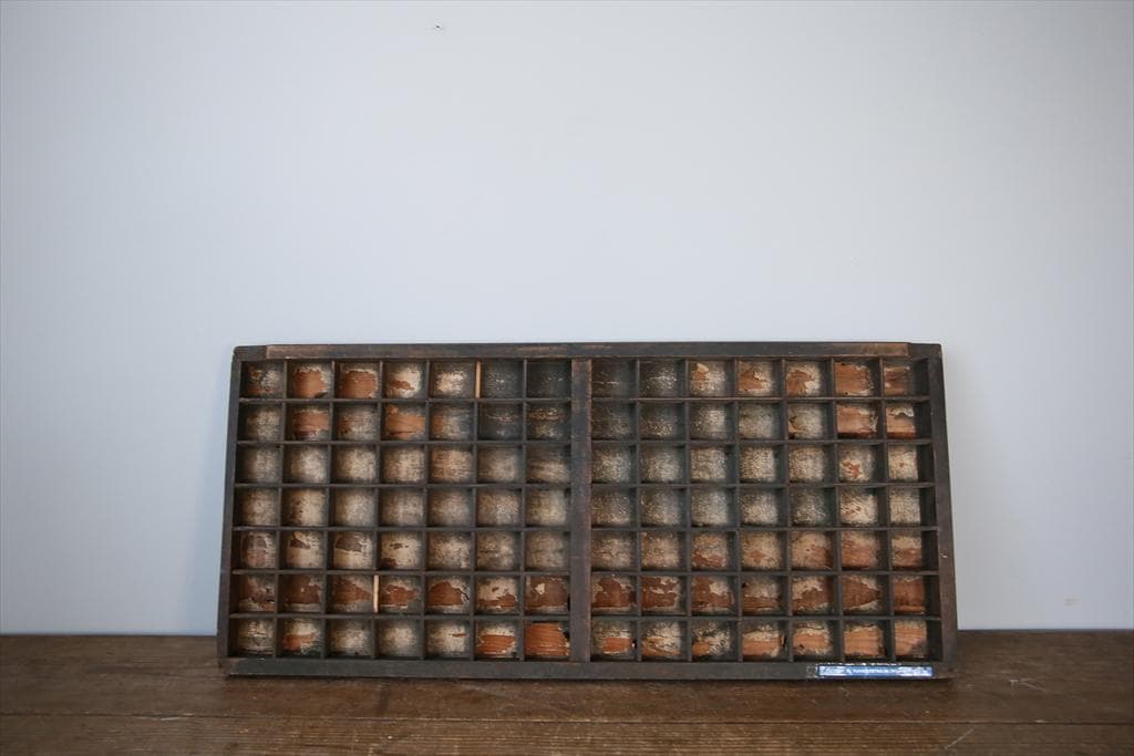 英国アンティーク木製プリンタトレイ/飾り棚/枡ケース/小物入れ(92-46-2)