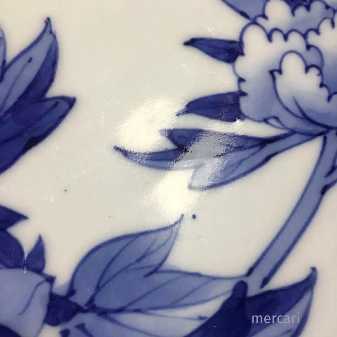 有田焼 鍋島様式 染付芍薬文 七寸高台皿  /骨董/時代物