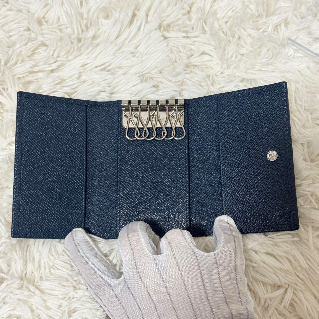 【未使用級】IC搭載　ブルガリ　マン　グレインレザー　 6連キーケース　ネイビー