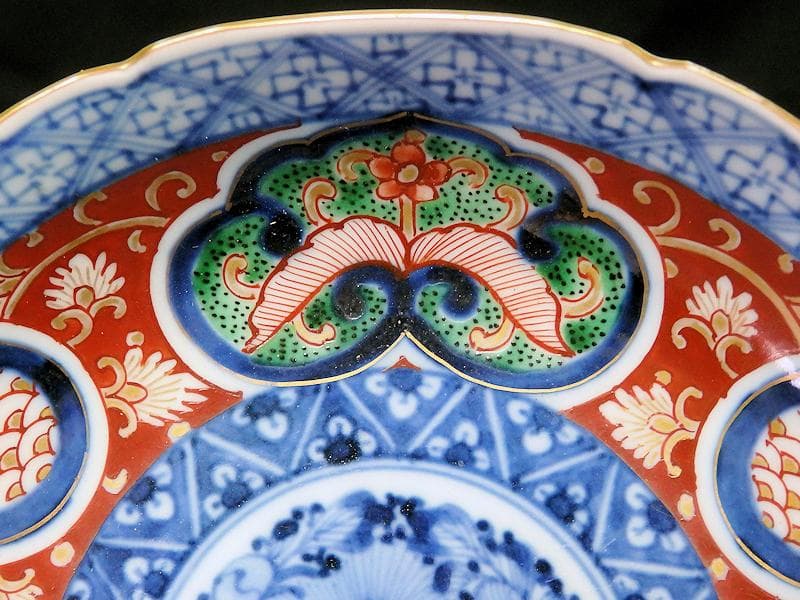 大聖寺伊万里　花に唐獅子　丸紋に金唐草の図　膾皿　５客　B225 AS-CGc