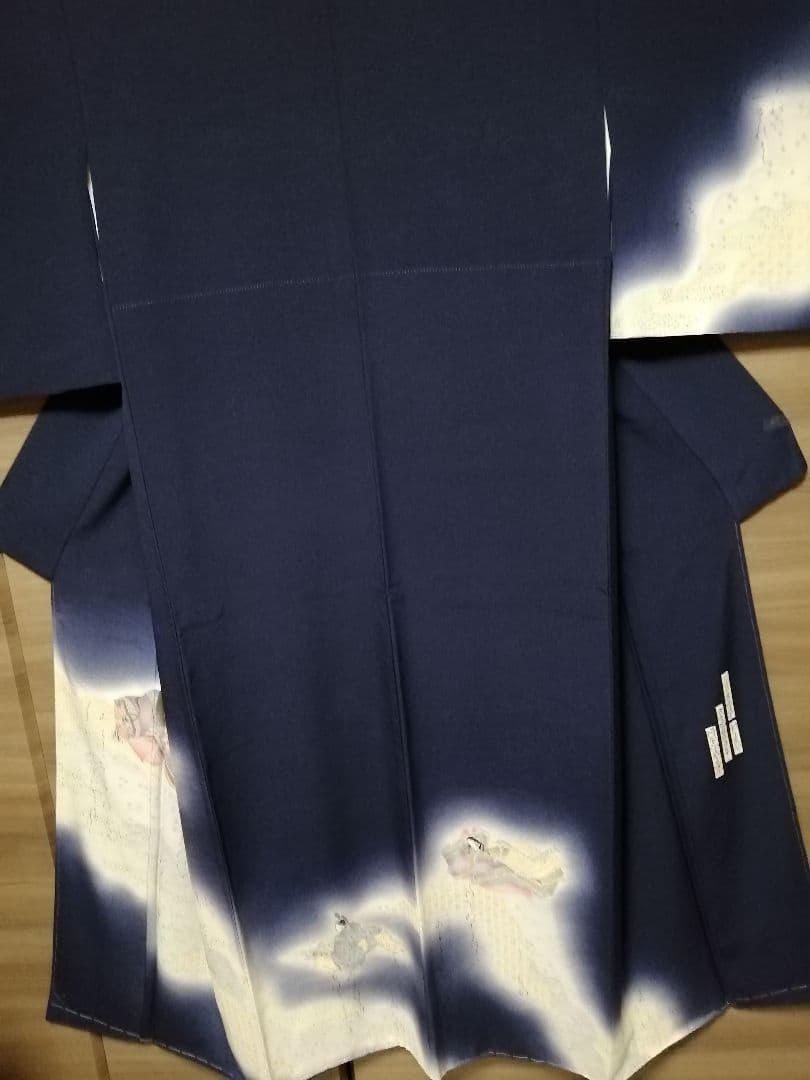 【年末価格】平家物語　紺色グラデーション 訪問着 伝統的な和柄　和歌入り　作家物