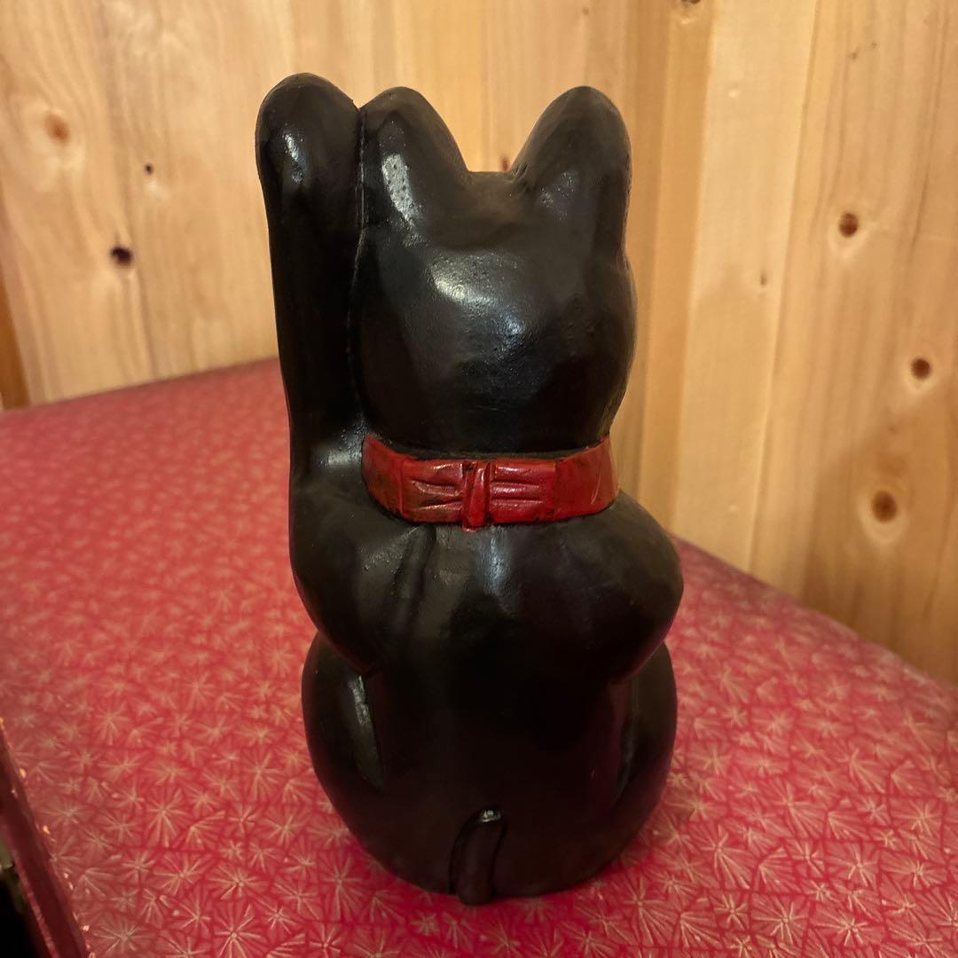 木製 招き猫 黒 レトロ
