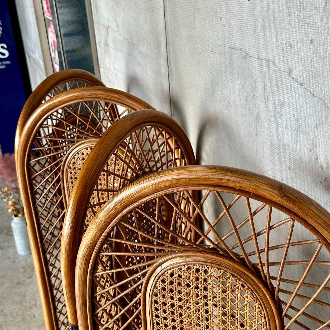 ꧁オールドラタン꧂4連パーティション　間仕切り　藤　アジアン　アンティーク