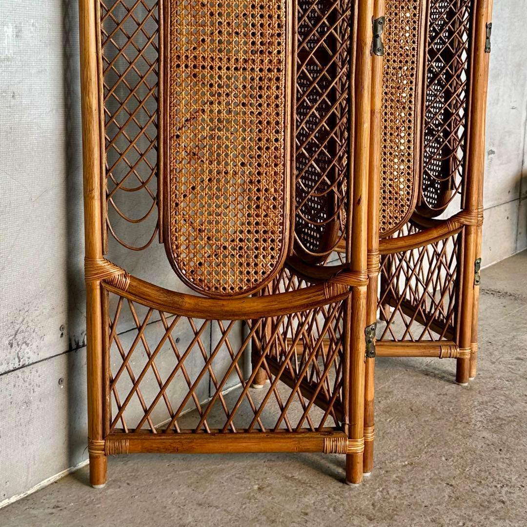 ꧁オールドラタン꧂4連パーティション　間仕切り　藤　アジアン　アンティーク