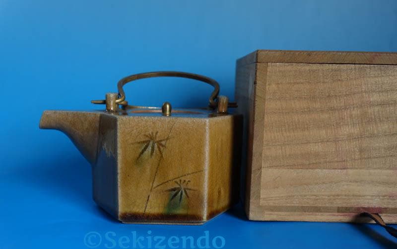 京焼　清水焼　六角 象嵌　草花文 水注　ティーポット　宝瓶 550ml 2545