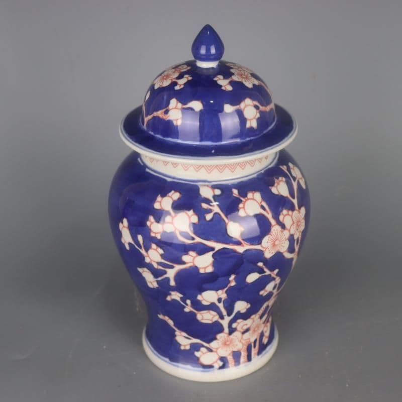 清康煕青花釉里氷梅紋将軍壺 景徳鎮 陶磁器 装飾品 現代工芸品 美術品 置物