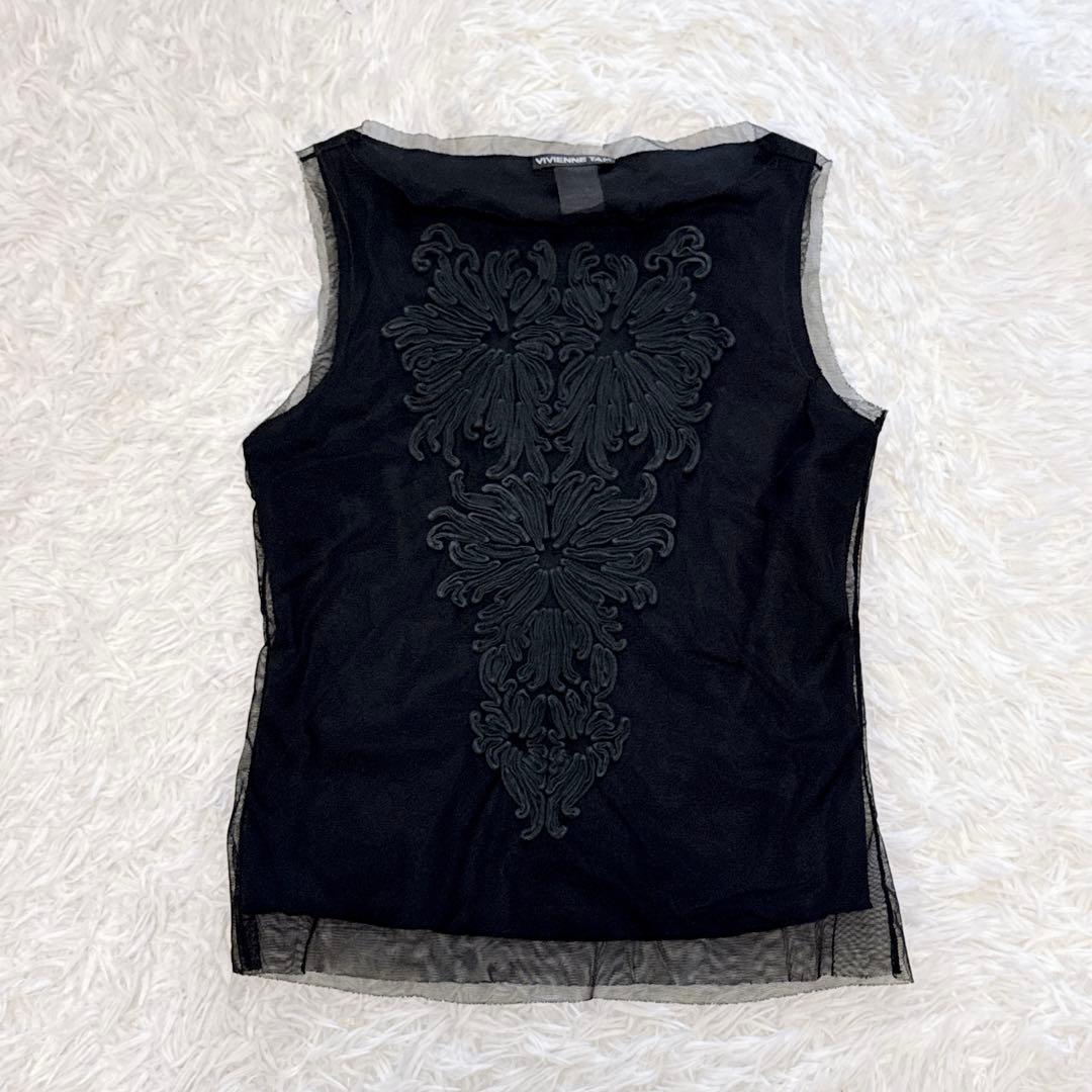 希少　ヴィヴィアンタム　香港製　パワーネット　装飾付き　花　タンクトップ　黒